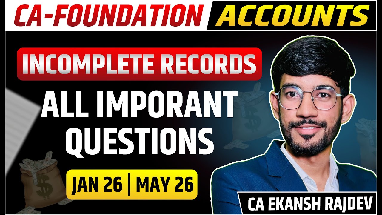 Incomplete Records Important Questions | CA Foundation Accounts | Chap 9 PYQ, RTP, & Module Question