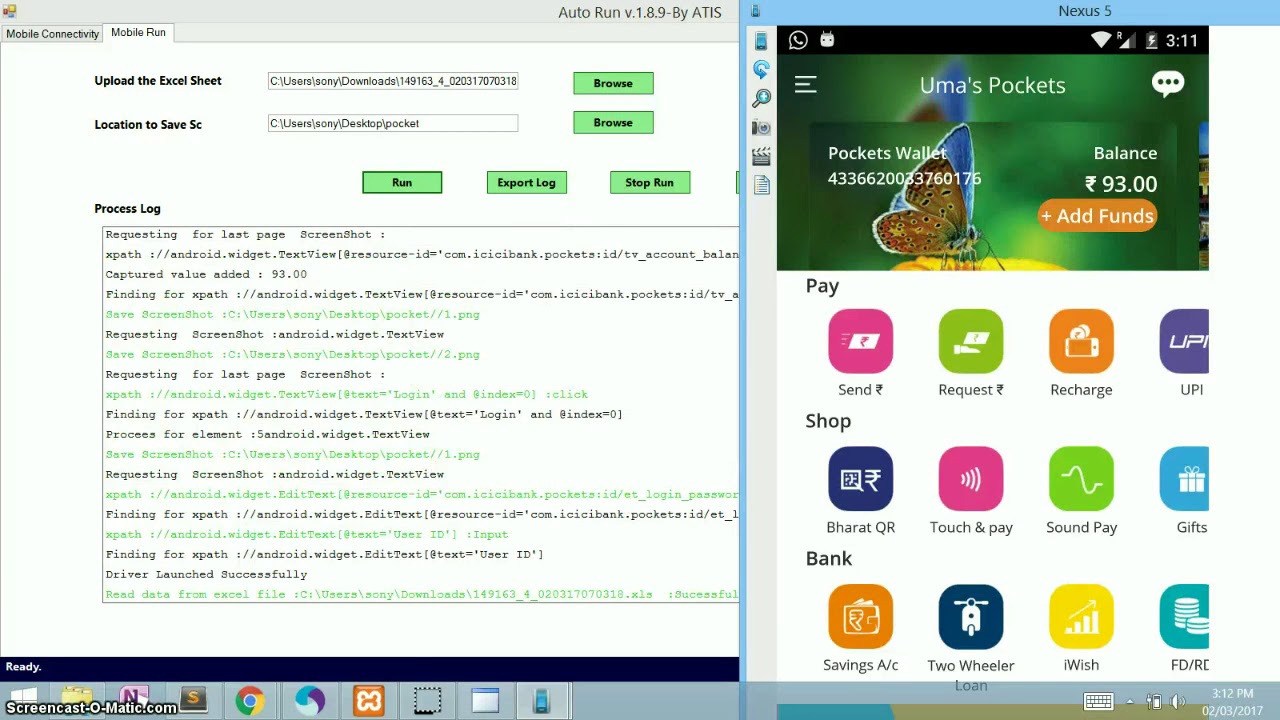 AutoManager icici Pocket App automation YouTube