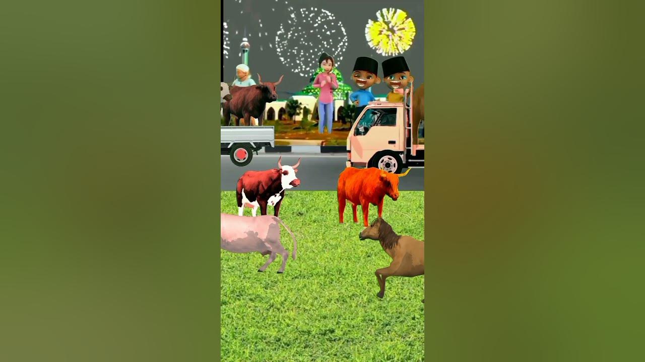 Animasi malam takbiran idul adha.Di pinggir jalan Ada sapi adan kuda yang bukan hewan qurban#shorts