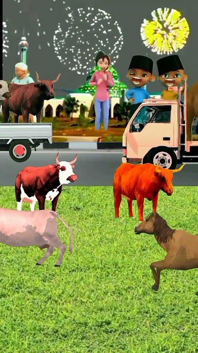 Animasi malam takbiran idul adha.Di pinggir jalan Ada sapi adan kuda yang bukan hewan qurban#shorts