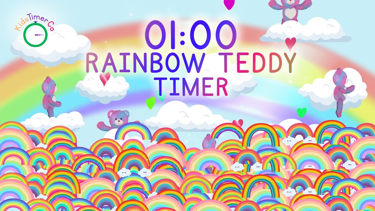 1 Minute Rainbow Teddy Countdown! Fun Visual Timer for Kids