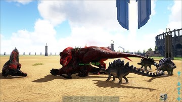 Alpha T Rex Team Ark vs Stegosaurus dinosaur | ARK Mod Battle