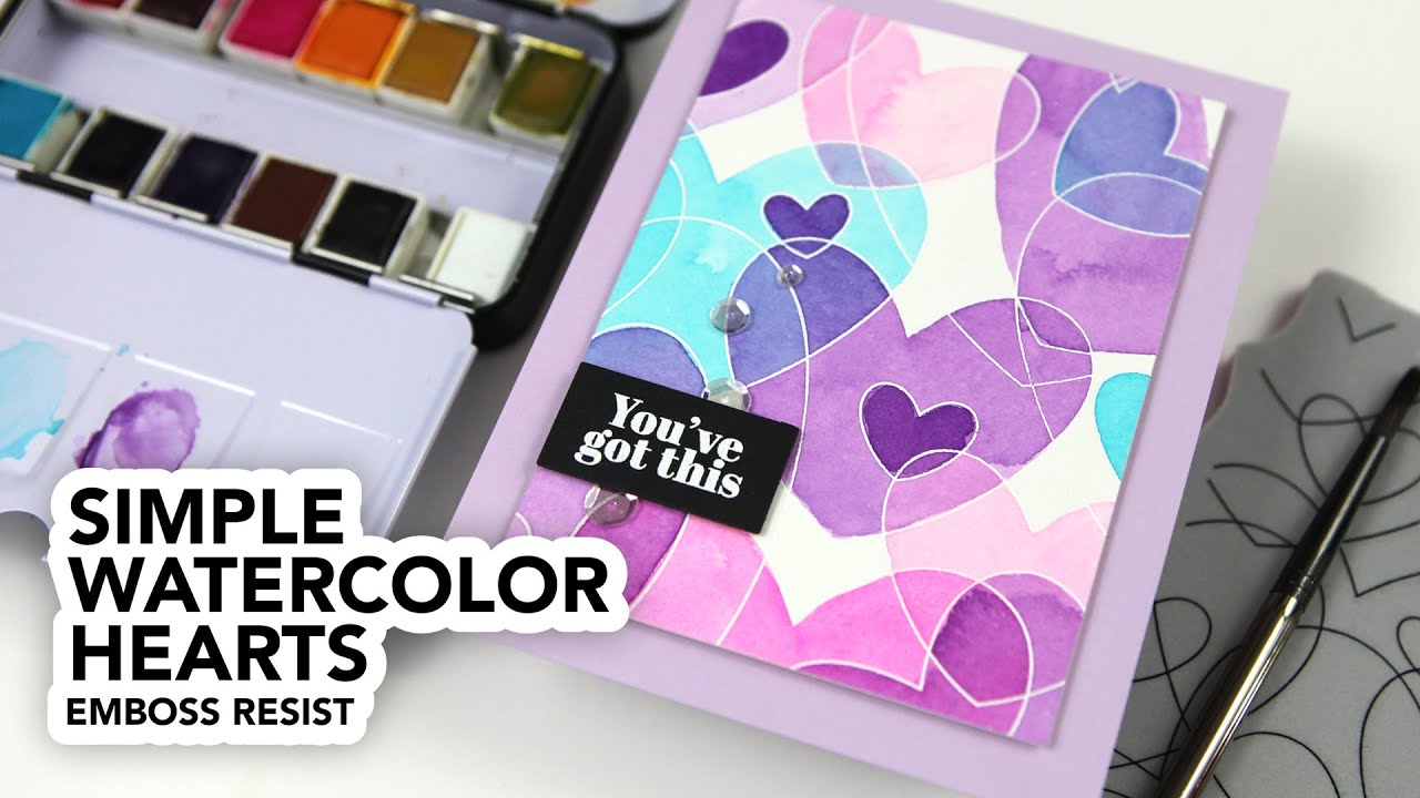 Simple Emboss Resist Watercolor Hearts - YouTube