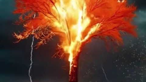 Terrible lightning destroyed tall trees in an instant. We really need || to be in awe of the powerof