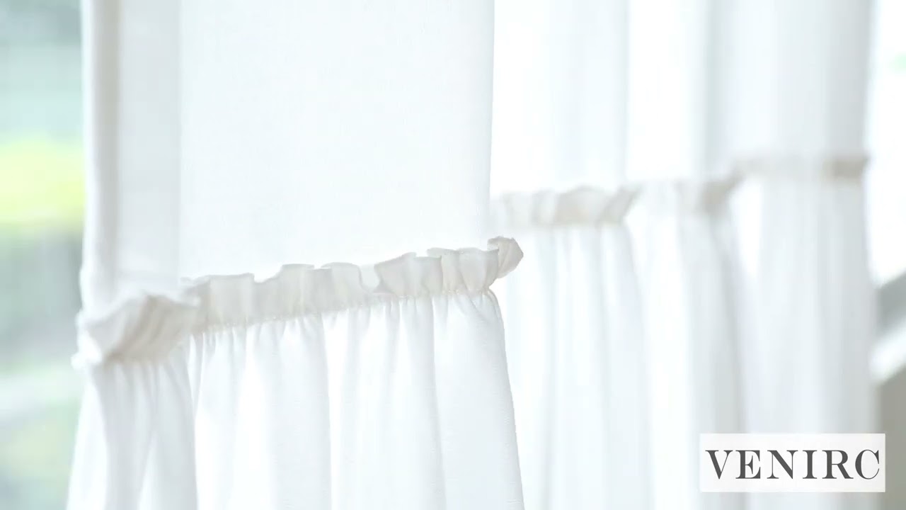 ホワイトコットン♪裾フリル両開きカーテン フラットタイプ カーテン