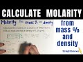 Molarity from Mass % and Density - Calculate Molarity from Mass Percent and Density