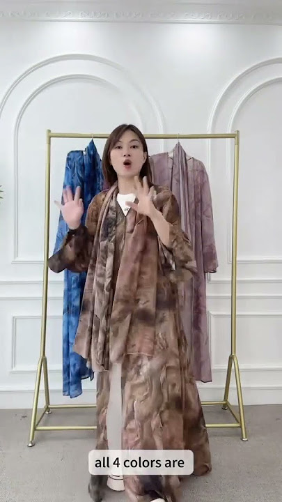 Loriya Chiffon Abaya With Dye Print Colors Front Open Abaya and a Matching Sheila 2 Piece Abaya Set