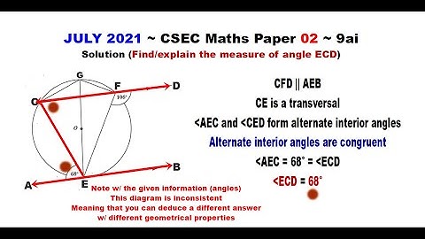 Paper2-CSEC-MATHS-332 ~ Circle Geometry & Alternate Interior Angles ~ July 2021 Number 9ai