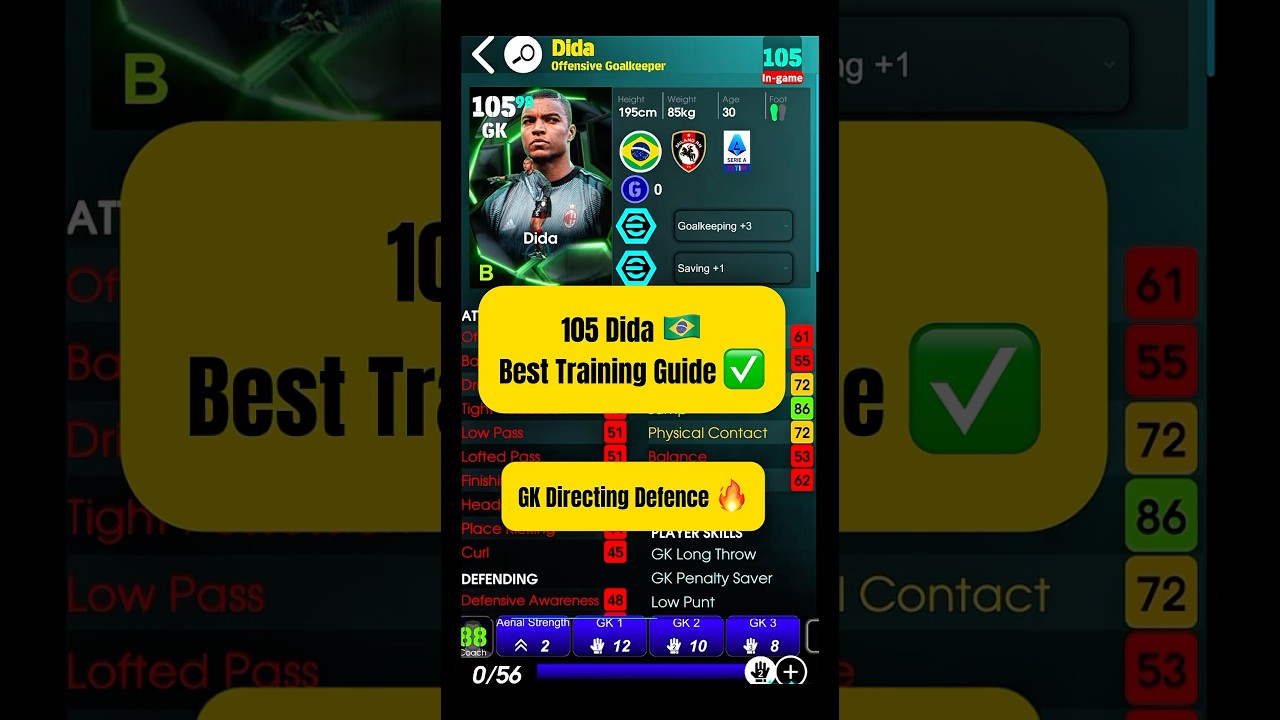 105 Dida 🤩 Best Training Guide ✅ Epic Double Booster 🔥 GK Directing Defence 