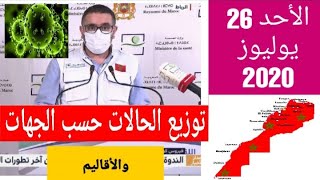 حصيلة  كورونا المغرب  اليوم الاحد 26 يوليوز 2020 توزيع حسب الجهات و الاقاليم