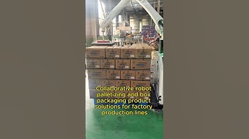 Collaborative robot palletizing and box packaging product solutions for factory production lines.