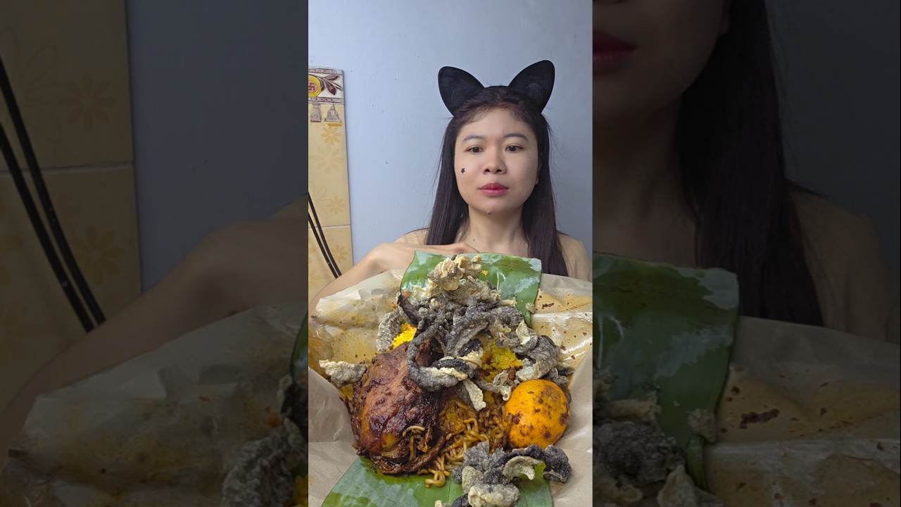 Nasi kuning+kerupuk kulit ikan salmon #mukbang