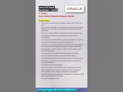 Oracle | Java Full Stack Developer | Pune, Chennai, Bangalore | Spring ...