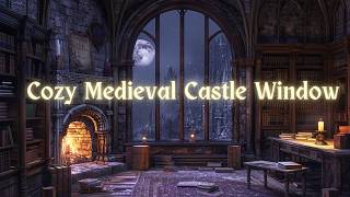 Basgiath Library Ambience | Dragons, Fireplace, Snowfall | 1 Hour Relaxing Study Sounds