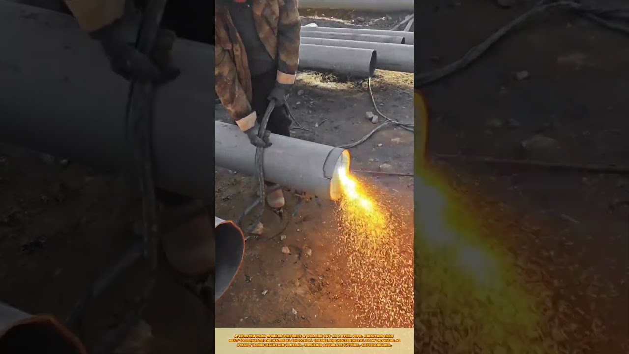 Cutting Steel Pipe with Oxy-Fuel Torch for Precise Separation