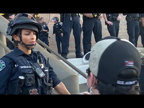 Cops Stand Outside Austin Police Department Headquarter to Hear out George Floyd Protestors