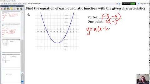 Writing Quadratic Equations in Vertex Form Given a Graph
