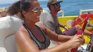 Me driving "The Thriller" speedboat at 60mph,  in Clearwater Beach, FL 8-19-18