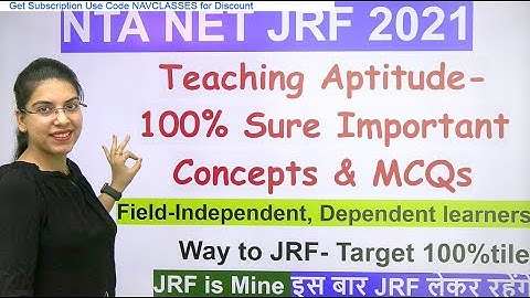NTA NET JRF Paper 1 | Teaching Aptitude- 100% Sure Important Concepts & MCQs | Navdeep Kaur