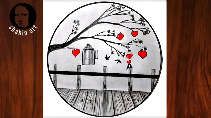 How to Draw Scenery of Moonlight Night by pencil sketch, Love Birds Scenery Drawing