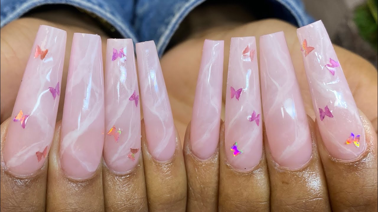 Rose Quartz Marble Gel-X Nails