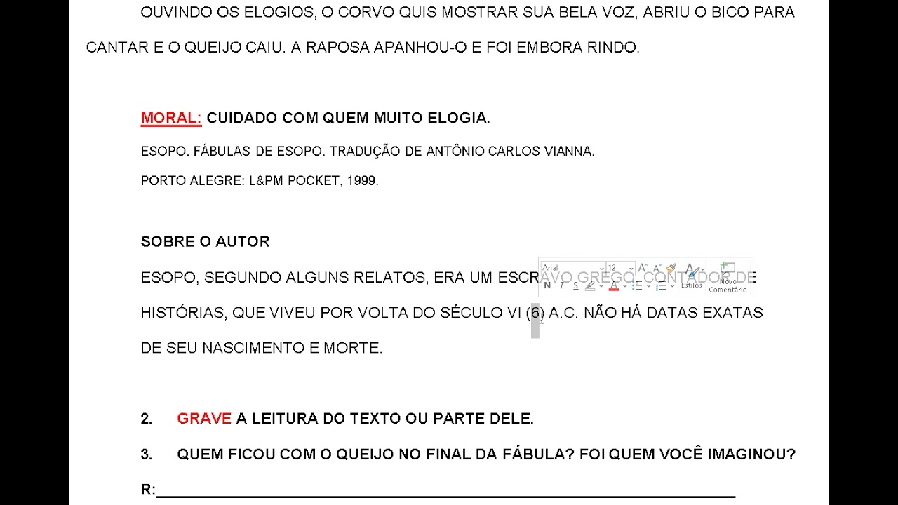 2o ano 07 05 PORTUGUÊS LEITURA   fábula o corvo e a raposa p70   família silábica do L e ditado do J