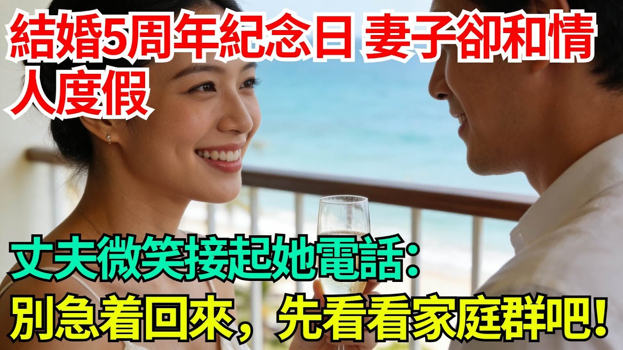結婚5周年紀念日，妻子卻和情人度假，丈夫微笑接起她電話：別急着回來，先看看家庭群吧！【年華妙語】#小說#故事#情感#夫妻#情感故事#家庭矛盾#爽文