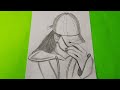 how to draw girl wearing cap -step by step || pencil sketch @CraftyPooja035