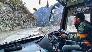 VOLVO BUS DRIVING In World's Most Dangerous and Scary Roads | Extreme Roads of India