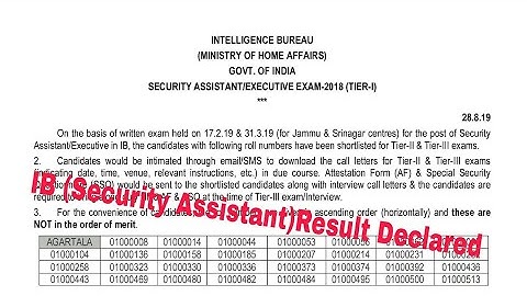 IB Security Assistant Result Declared 2019.