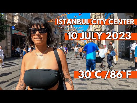 Istanbul City Center Taksim Square,Istiklal Street,Galata Tower 4K Walking Tour-10 July 2023 Summer