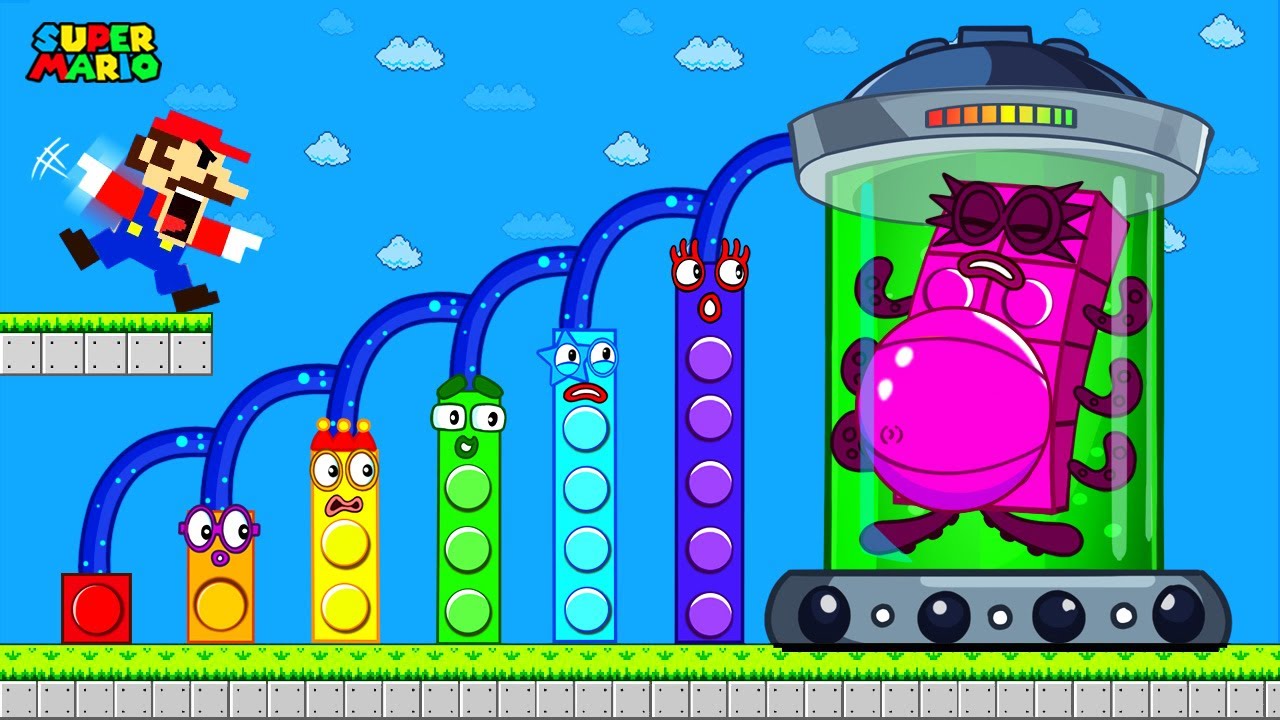 Super Mario Bros. But "Rainbow Monster Attacks! Can Mario Save the Numberblocks? | Game Animation