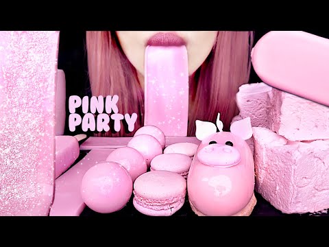 ASMR PINK FOOD, EDIBLE MOUSSE CAKE, JELLY, MACARONS, MARSHMALLOWS, MOST POPULAR FOODS 먹방