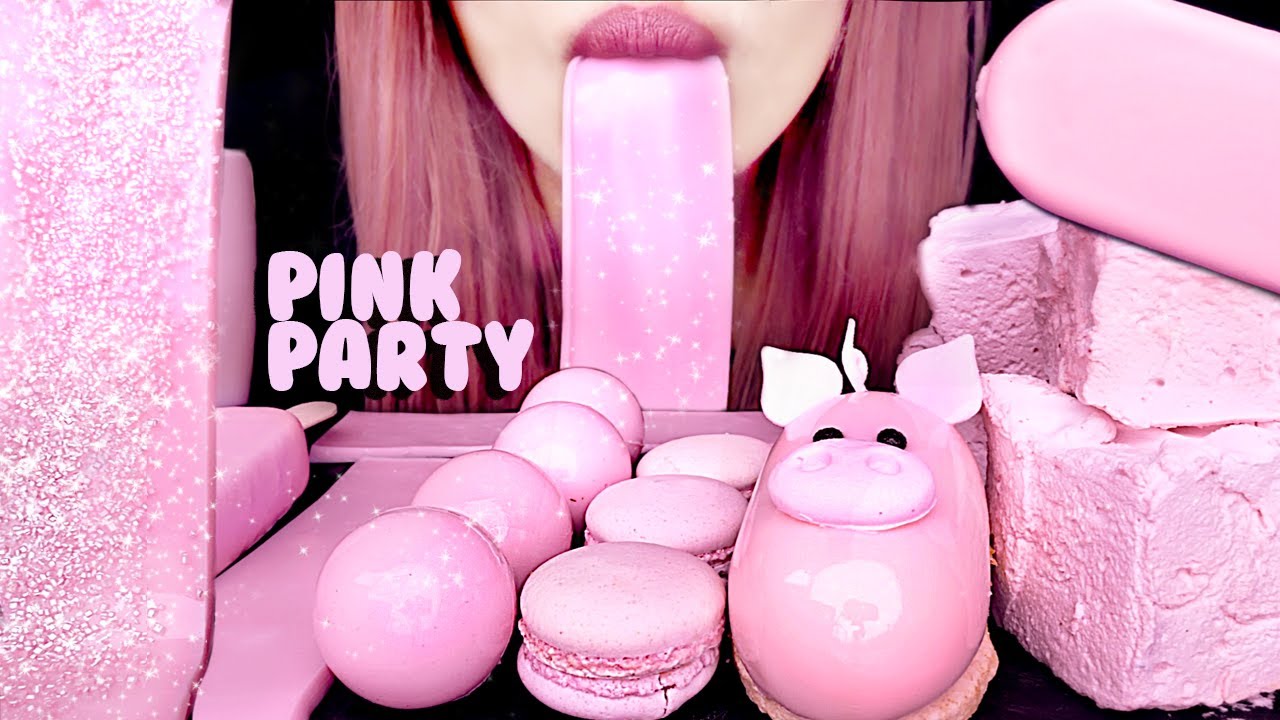 ASMR PINK FOOD, EDIBLE MOUSSE CAKE, JELLY, MACARONS, MARSHMALLOWS, MOST POPULAR FOODS 먹방