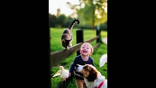 Boy, Dog, Cat, and Chick: Morning Laughter 🧒🐶🐱🐥 | Joy of Nature | HAT Shorts