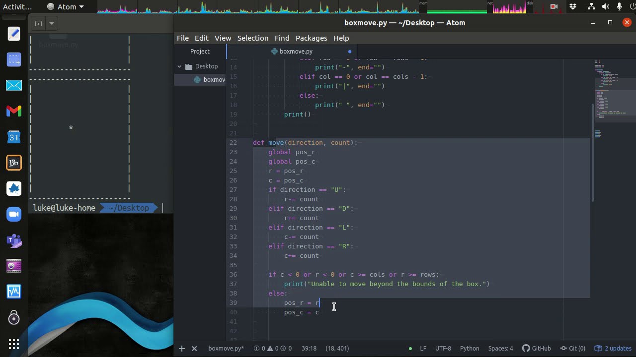 Python3 Toy Program to Move a Character in a Box - YouTube