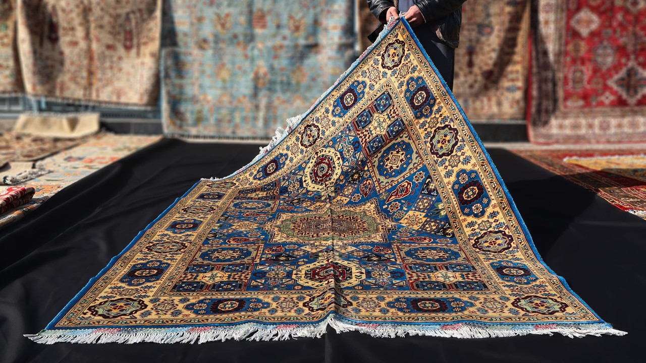 5x7 Blue & Cream Mamluk Rug – Hand-Knotted in Afghanistan