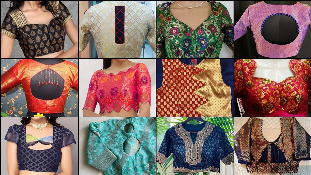 brocade blouse 2024 designs front and back neck pattern new blouse ke
