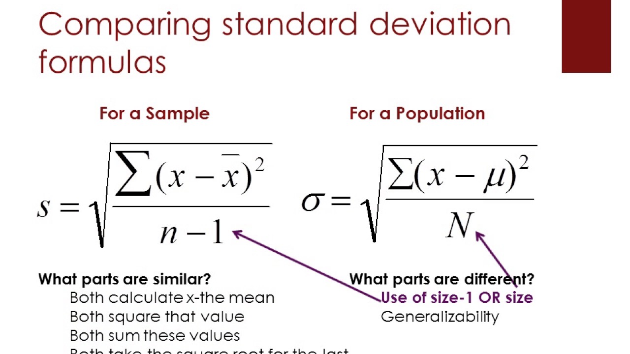 standard deviation sample and population formulas