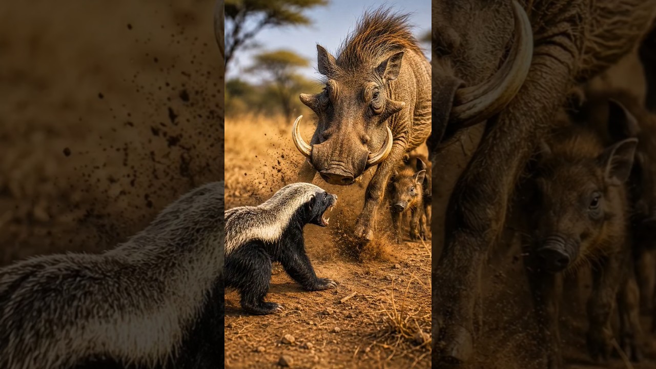 Mother Warthog vs Honey Badger | A Fearless Wildlife Showdown! 🦡🐗