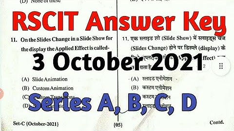 RSCIT Answer Key 3 October 2021 | Rkcl answer key 2021 | rscit exam answerkey today for all set
