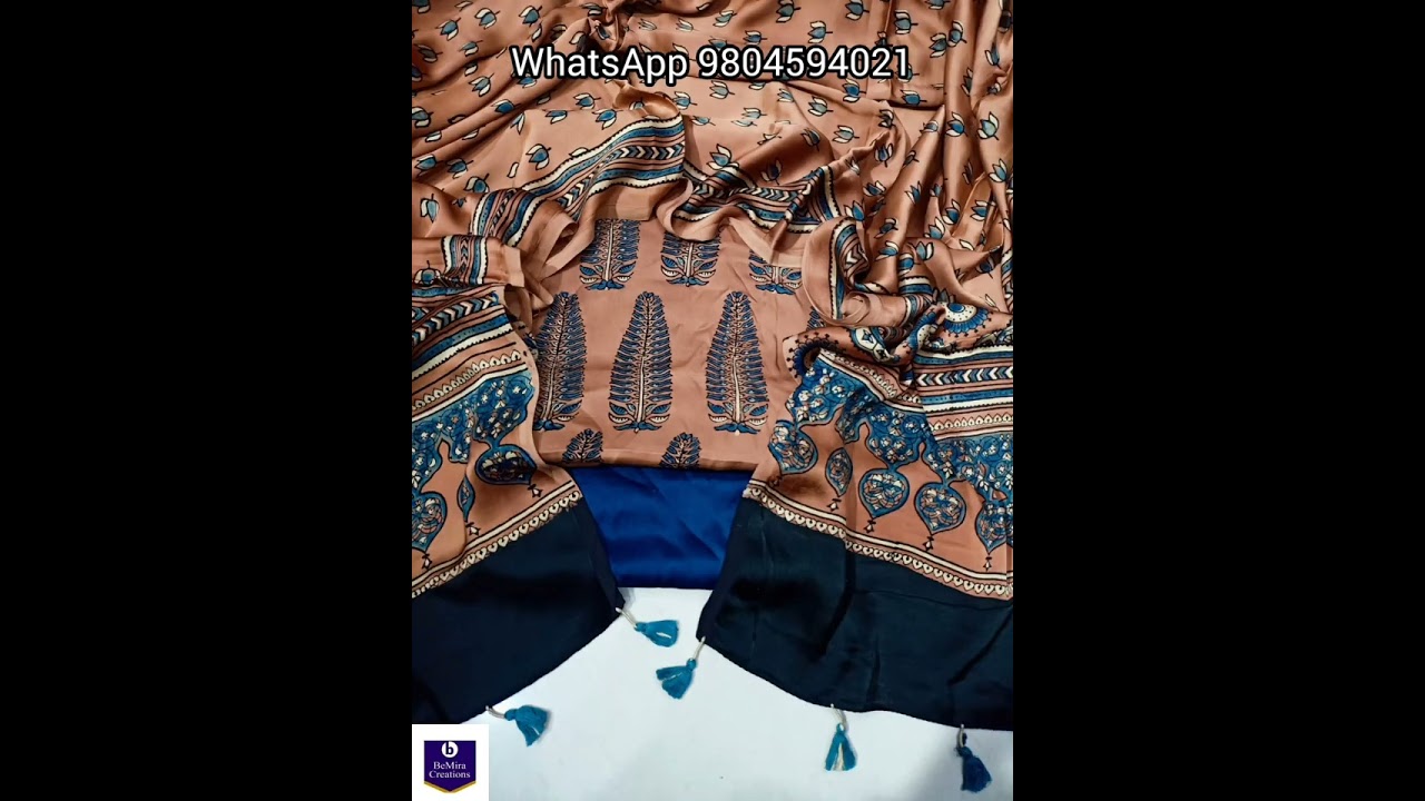 Ajrakh Top & Dupatta with Bottom in Modal Silk | Handmade Tassels | 9804594021 