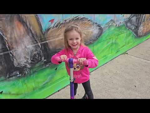 Freya rides a scooter with her friend spider 🕷️