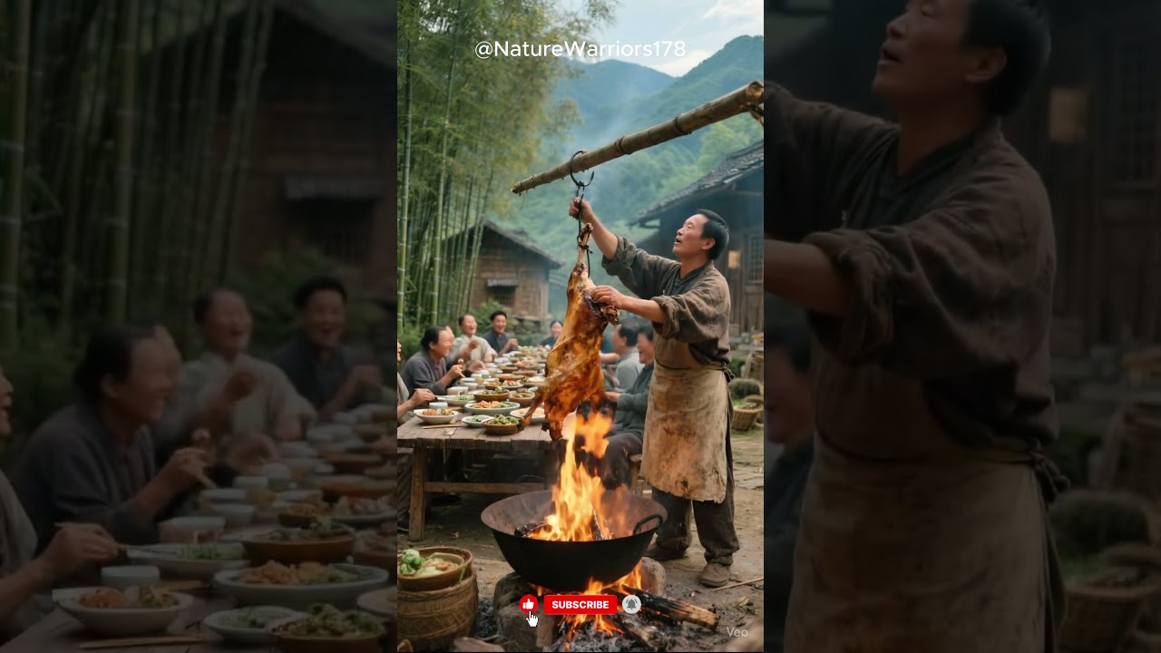 Chinese Countryside Feast 🍖 Villagers Roast Whole Lamb Over Fire | Rural Village Life China 