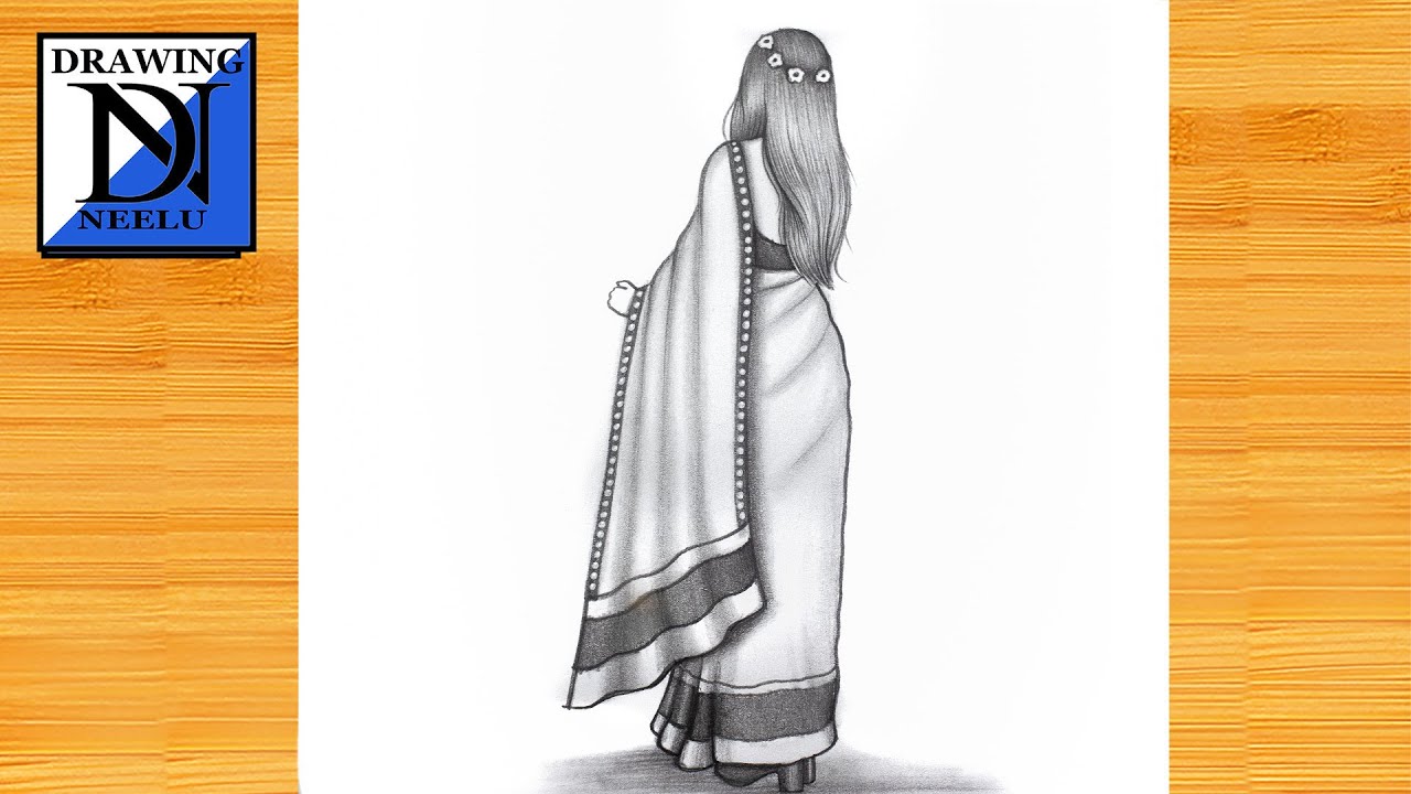 How to Draw a Girl Wearing Saree in Backside || Pencil Sketch for Beginners || Girl Drawings