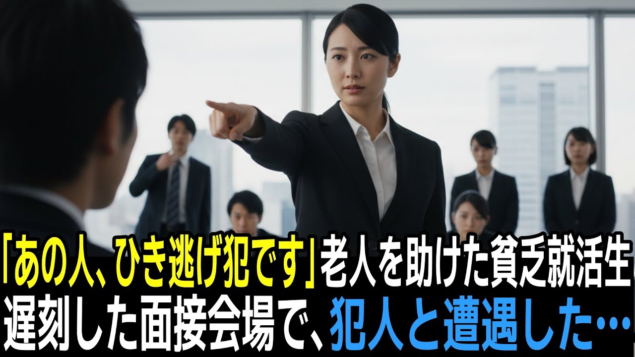 ひき逃げされたお爺さんを助けた貧乏就活生。遅刻した会議室で犯人と再会し凍りついたその瞬間