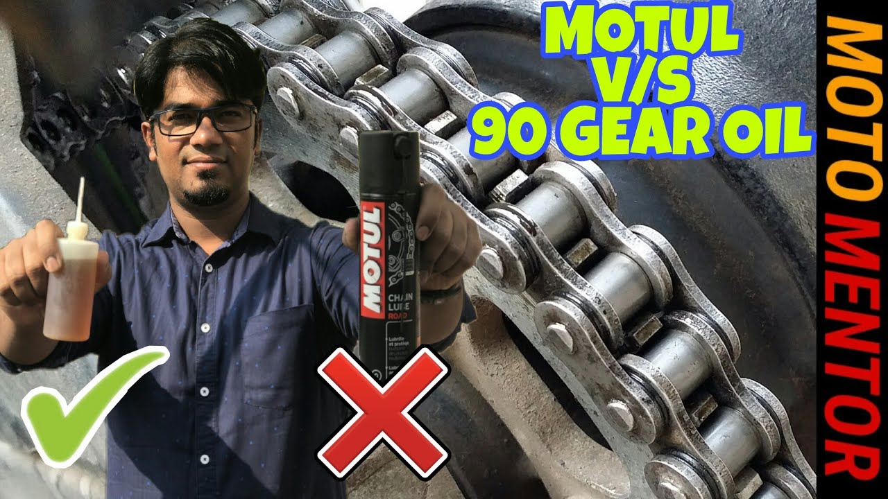 HOW TO CLEAN AND LUBE MOTORCYCLE CHAIN MOTUL CHAIN LUBE VS 90 GEAR OIL BEST  TO FIX CHAIN NOISE 