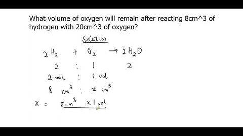 What volume of oxygen will remain after reacting 8cm^3 of hydrogen with 20cm^3 of oxygen