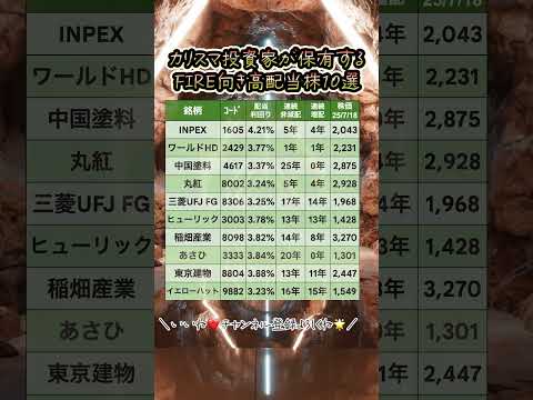 カリスマ投資家が保有するFIRE向き高配当株10選