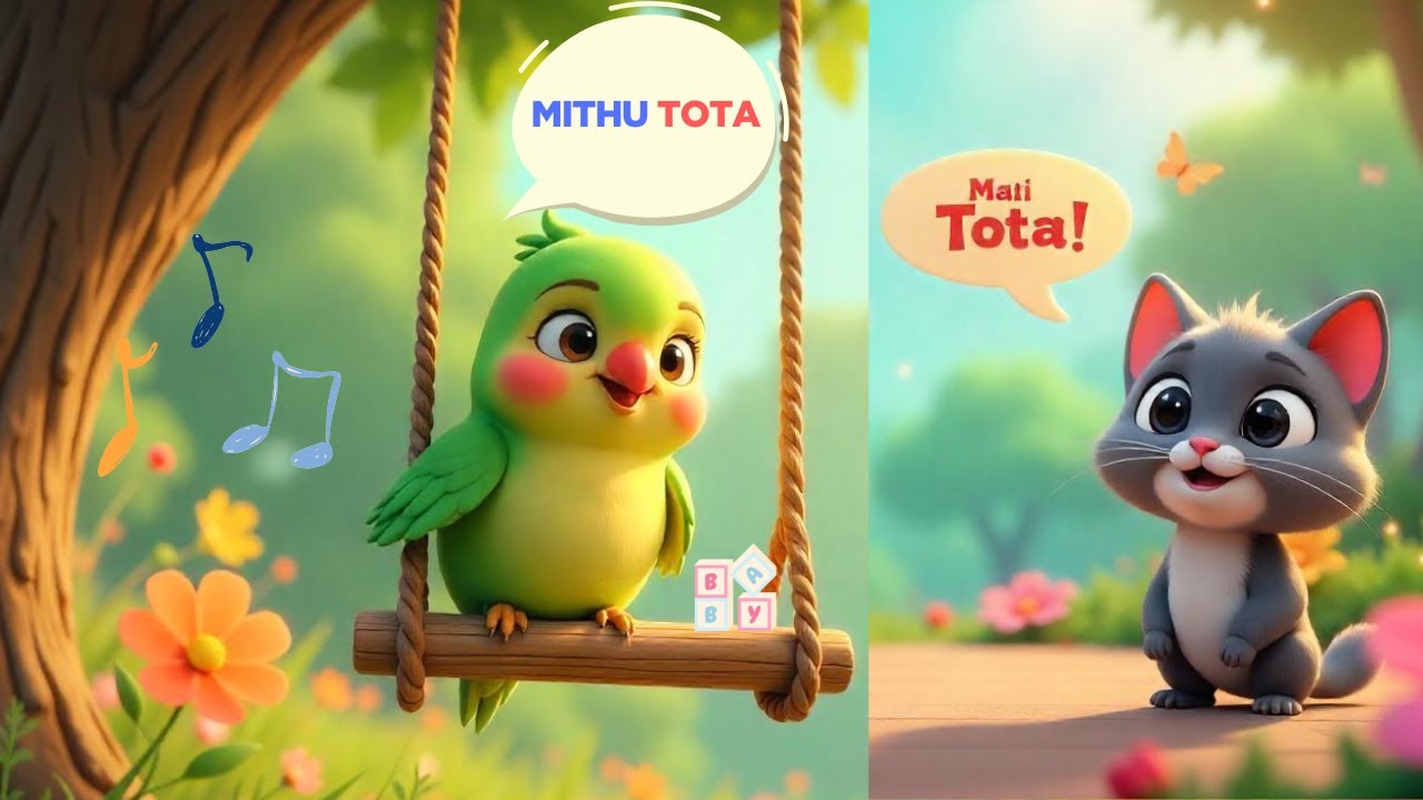 🎵 Main Tota Mithu Bolta Meetha | Urdu | Hindi Rhyme for Kids | Cute ...